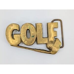 Vintage Golf Word Belt Buckle Solid Brass Taiwan ROC 4222 Patina